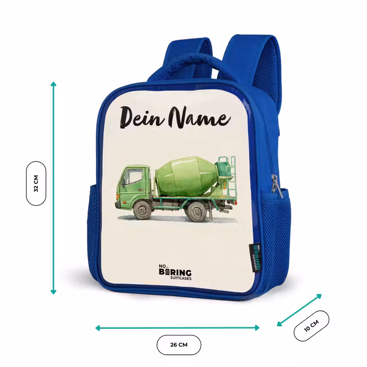 Betonmixer - Getekend - Groen Kinderrugzak - Blauw middel -productfoto_formaten