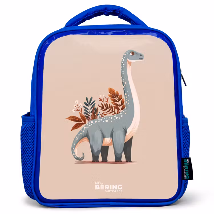 Blauwe dinosaurus op een beige achtergrond Kinderrugzak - Blauw middel -3d