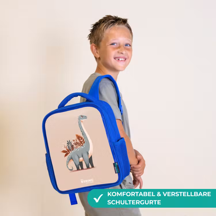 Blauwe dinosaurus op een beige achtergrond Kinderrugzak - Blauw middel -sfeer3_DE
