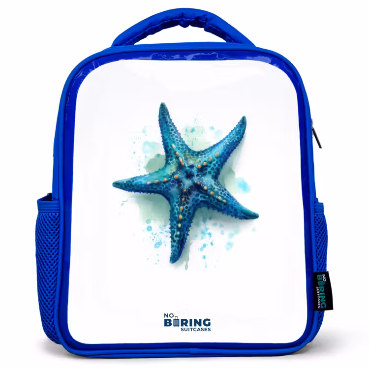 Blauwe Zeester op Witte Achtergrond Kinderrugzak - Blauw middel -3d