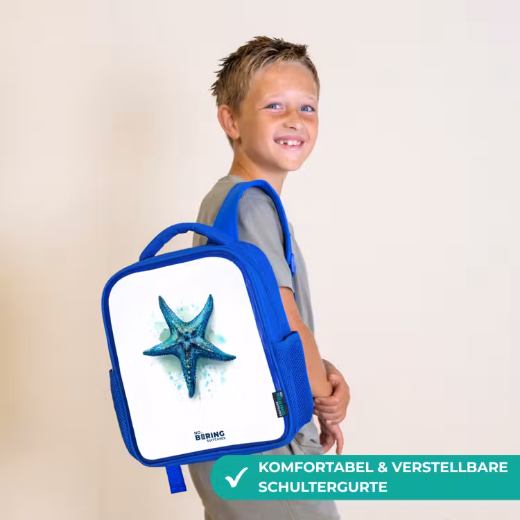 Blauwe Zeester op Witte Achtergrond Kinderrugzak - Blauw middel -sfeer3_DE