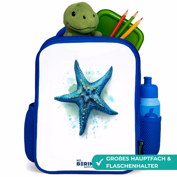 Blauwe Zeester op Witte Achtergrond Kinderrugzak - Blauw middel -inhoud_DE