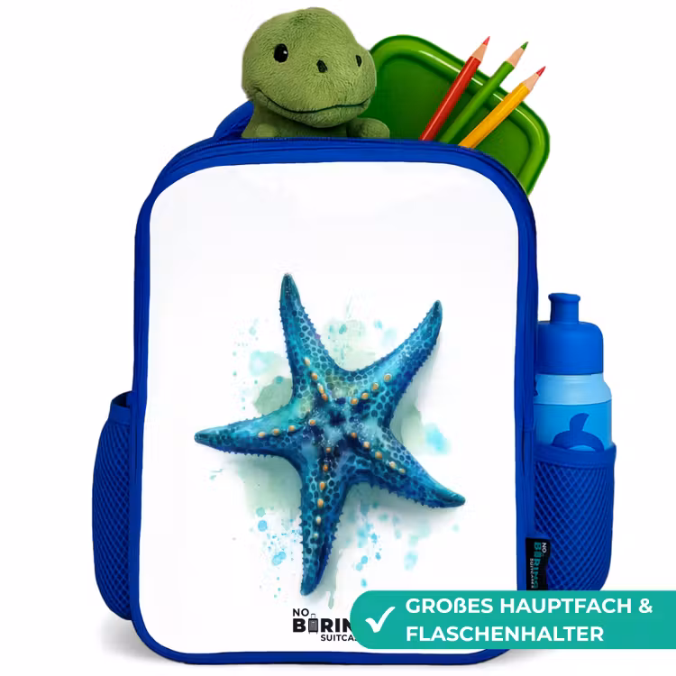 Blauwe Zeester op Witte Achtergrond Kinderrugzak - Blauw middel -inhoud_DE