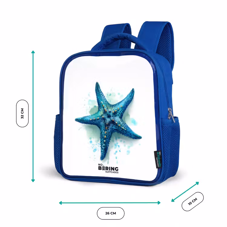Blauwe Zeester op Witte Achtergrond Kinderrugzak - Blauw middel -productfoto_formaten