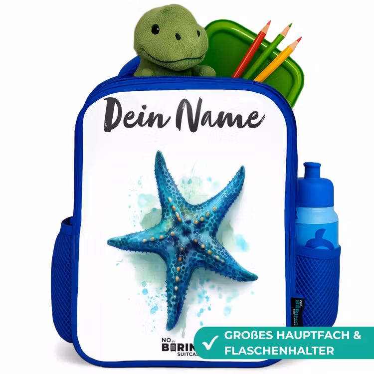 Blauwe Zeester op Witte Achtergrond Kinderrugzak - Blauw middel -inhoud_DE
