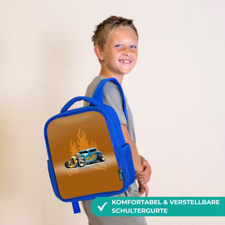 Blauwe auto met gele vlammen Kinderrugzak - Blauw middel -sfeer3_DE