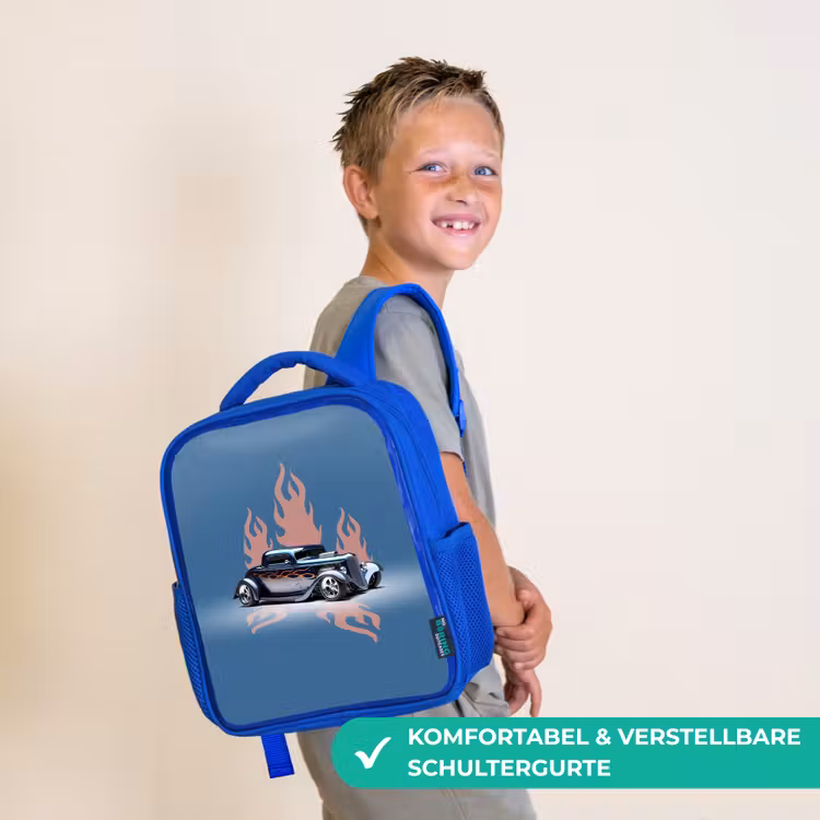 Blauwe auto met roze vlammen Kinderrugzak - Blauw middel -sfeer3_DE