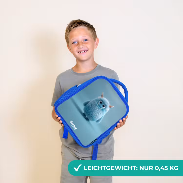 Blauw pluizig monster met hoorns Kinderrugzak - Blauw middel -sfeer1_DE