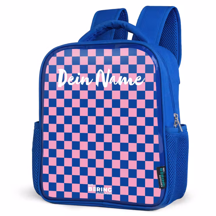 Blokjes - Blauw - Roze Kinderrugzak - Blauw middel -schuin