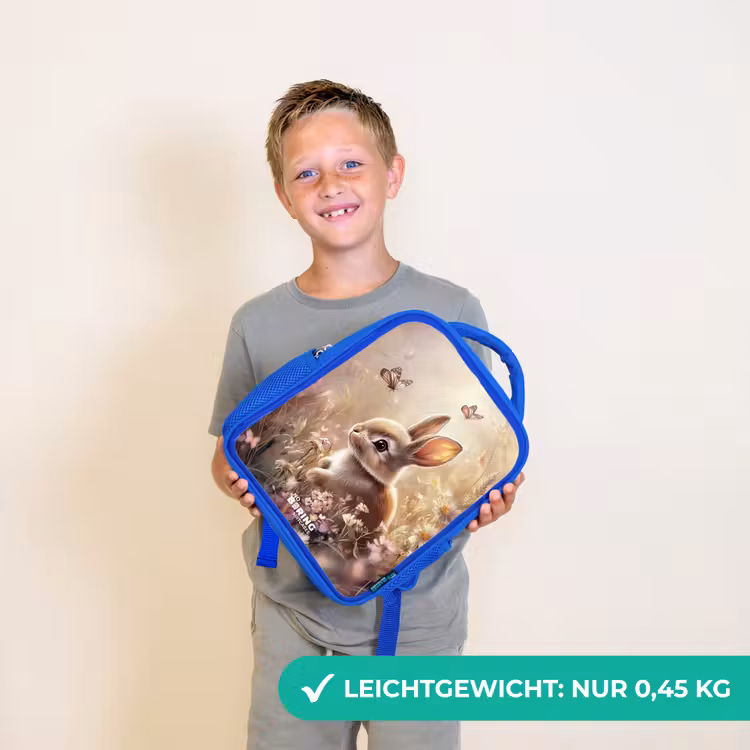 Bloemen - Bruin - Konijntje - Vlinder Kinderrugzak - Blauw middel -sfeer1_DE
