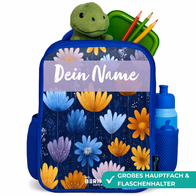 Bloemen - Patroon - Blauw Kinderrugzak - Blauw middel -inhoud_DE