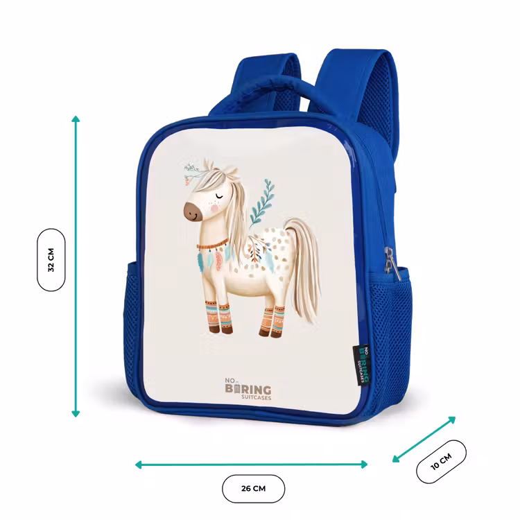Bohemian paard in beige tinten Kinderrugzak - Blauw middel -productfoto_formaten