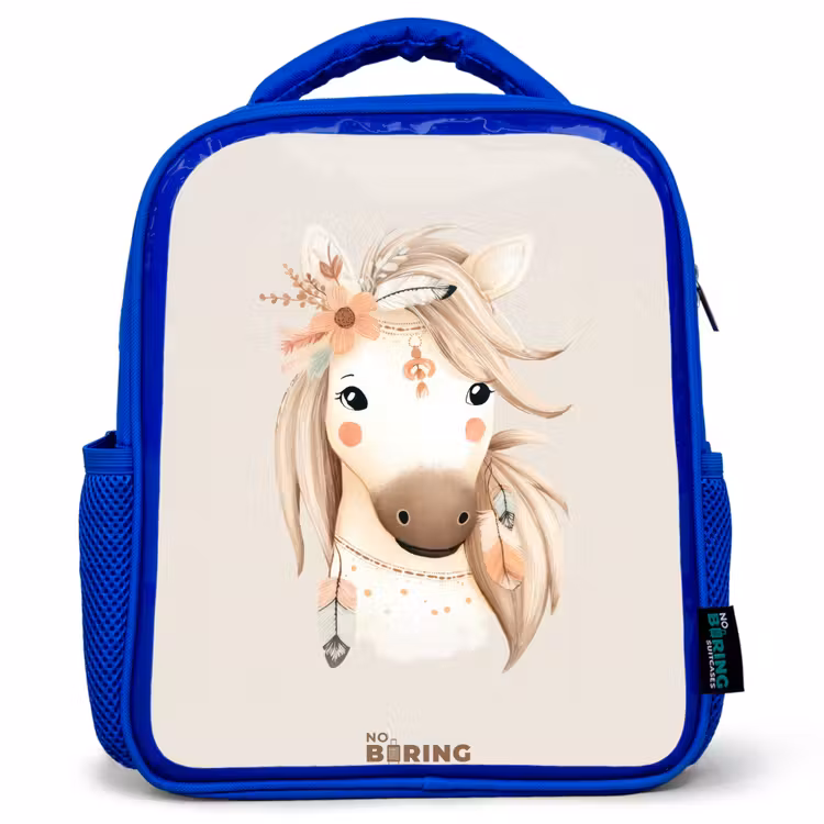Bohemian paard in pastel kleuren Kinderrugzak - Blauw middel -3d