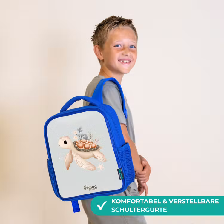 Bruine zeeschildpad in pastel onderwaterwereld Kinderrugzak - Blauw middel -sfeer3_DE
