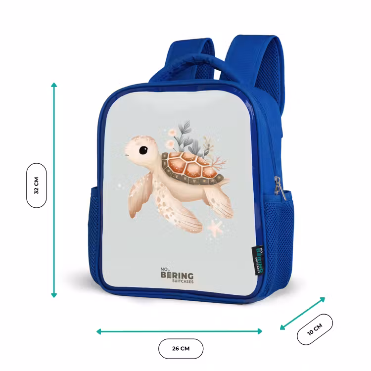 Bruine zeeschildpad in pastel onderwaterwereld Kinderrugzak - Blauw middel -productfoto_formaten