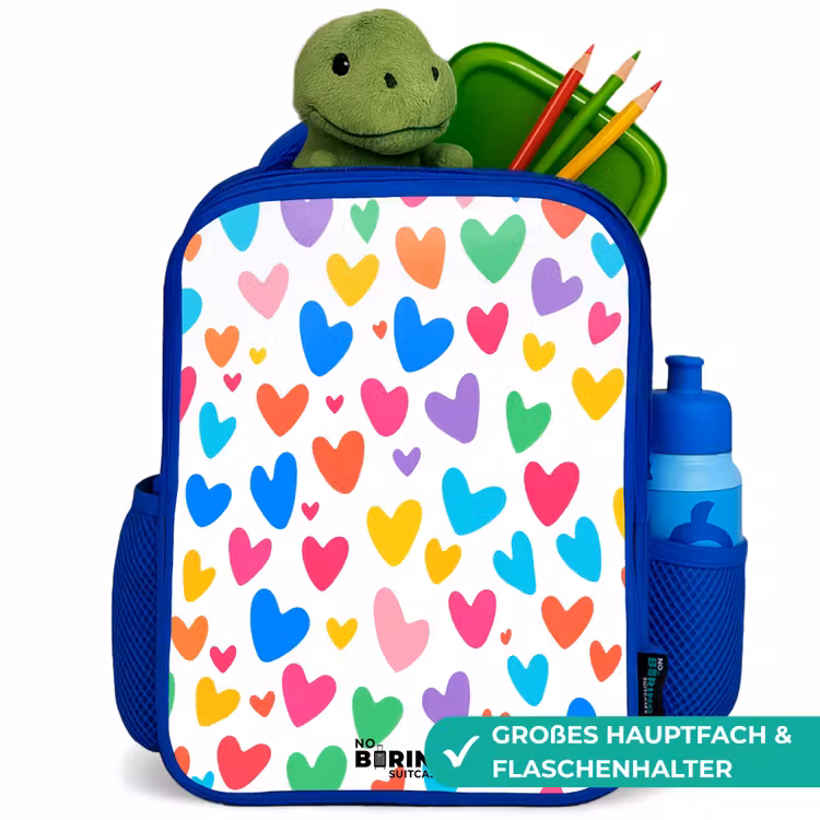 Gekleurde hartjes Kinderrugzak - Blauw middel -inhoud_DE