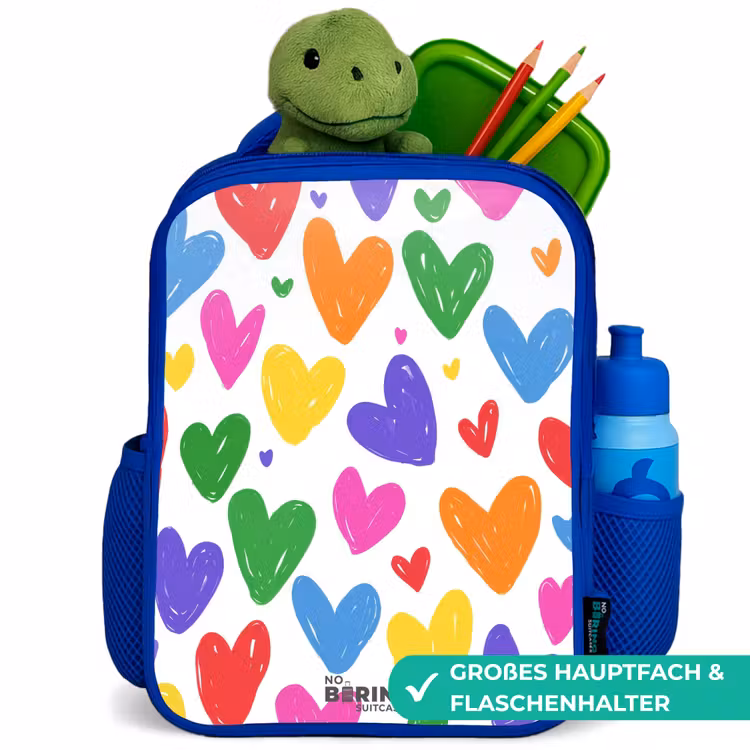 Gekleurde hartjes Kinderrugzak - Blauw middel -inhoud_DE