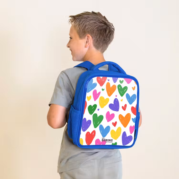 Gekleurde hartjes Kinderrugzak - Blauw middel -sfeer2