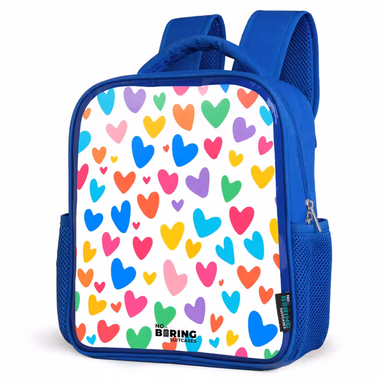 Gekleurde hartjes Kinderrugzak - Blauw middel -schuin