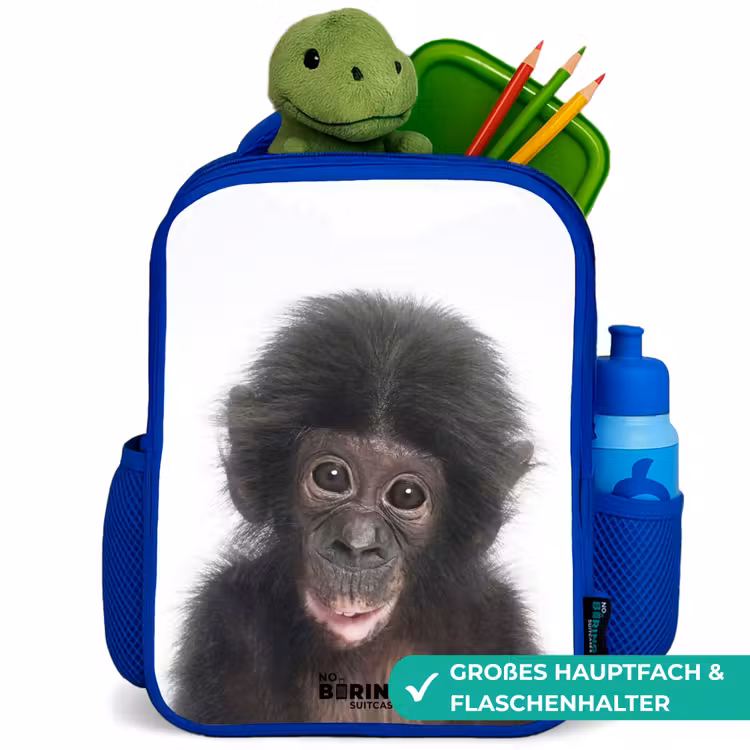 Charlie Chimp Kinderrugzak - Blauw middel -inhoud_DE
