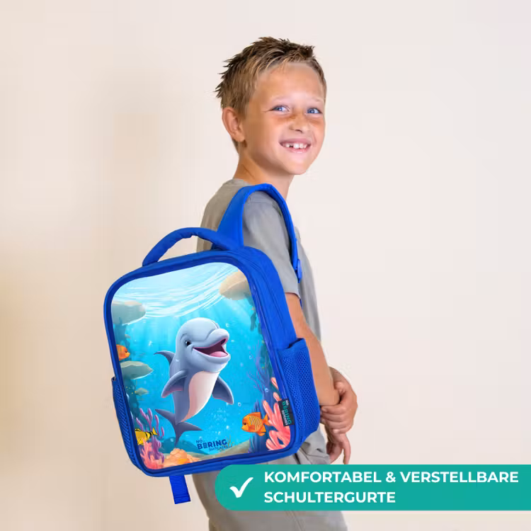 Vrolijke dolfijn tussen de koralen Kinderrugzak - Blauw middel -sfeer3_DE