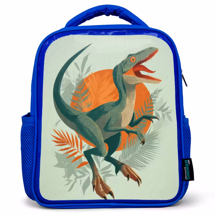 Dino - Bladeren - Grafisch - Groen Kinderrugzak - Blauw middel -3d