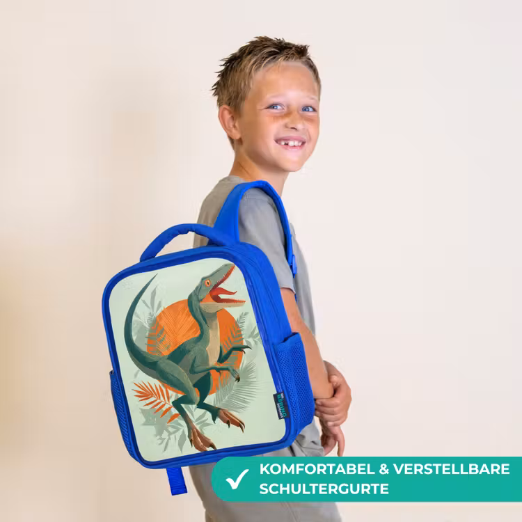 Dino - Bladeren - Grafisch - Groen Kinderrugzak - Blauw middel -sfeer3_DE