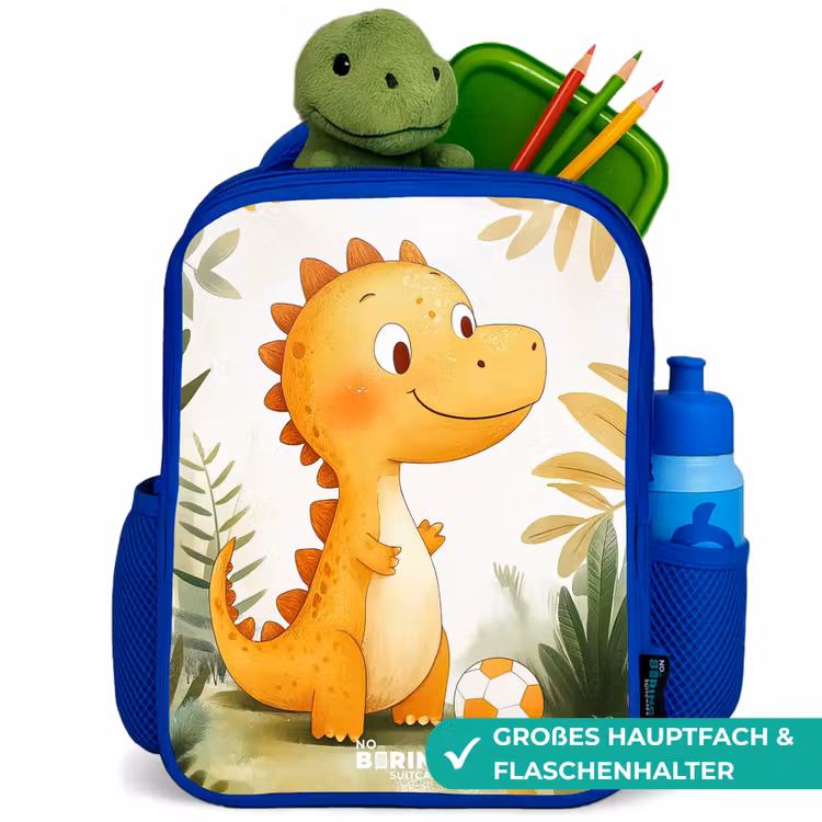 Dino - Voetbal - Oranje Kinderrugzak - Blauw middel -inhoud_DE