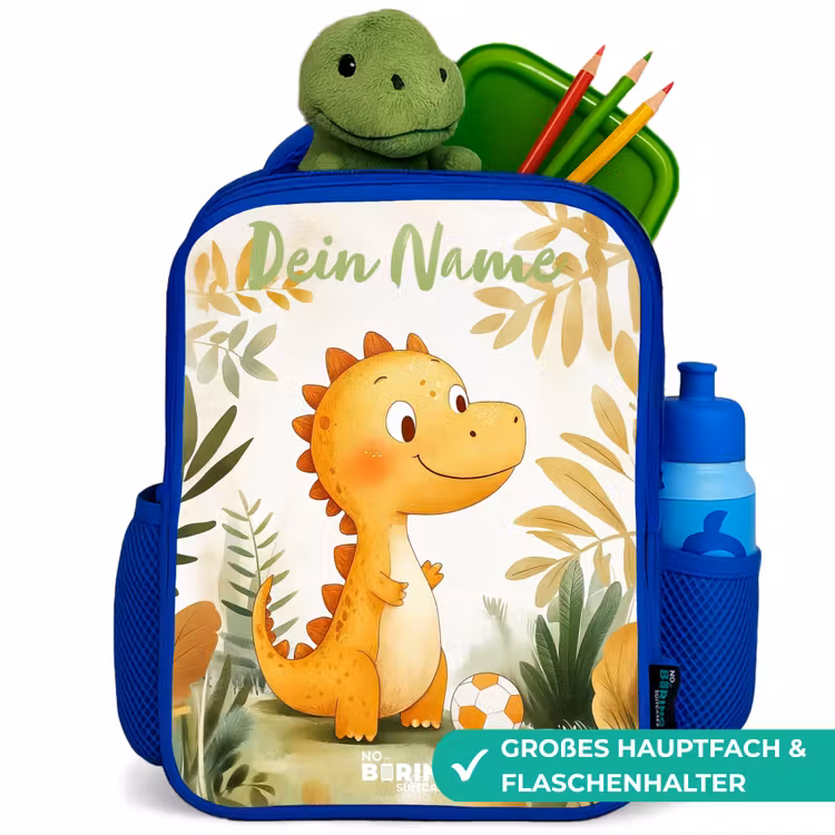 Dino - Voetbal - Oranje Kinderrugzak - Blauw middel -inhoud_DE