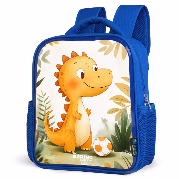 Dino - Voetbal - Oranje Kinderrugzak - Blauw middel -schuin