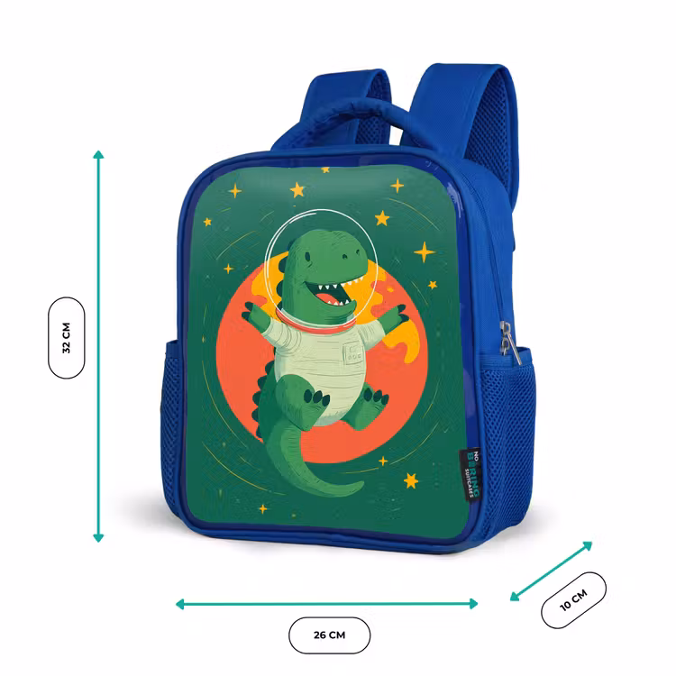 Dino - Groen - Planeet Kinderrugzak - Blauw middel -productfoto_formaten