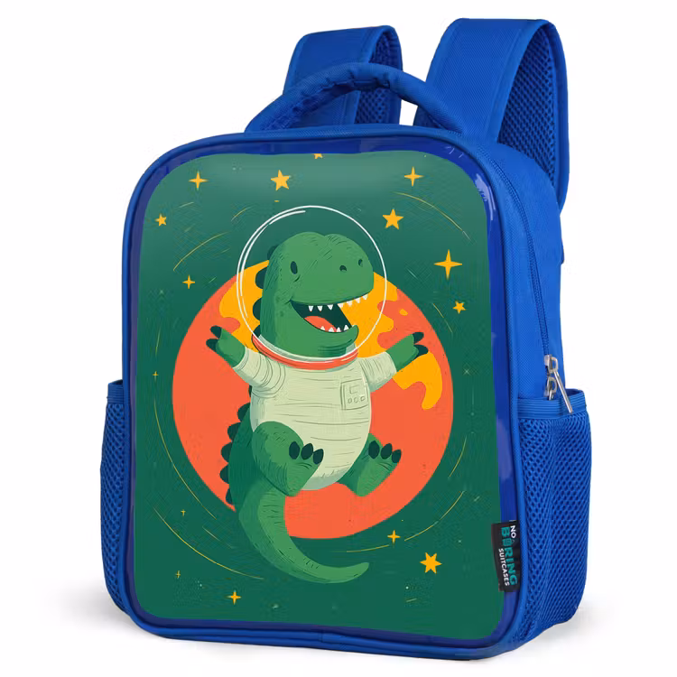 Dino - Groen - Planeet Kinderrugzak - Blauw middel -schuin