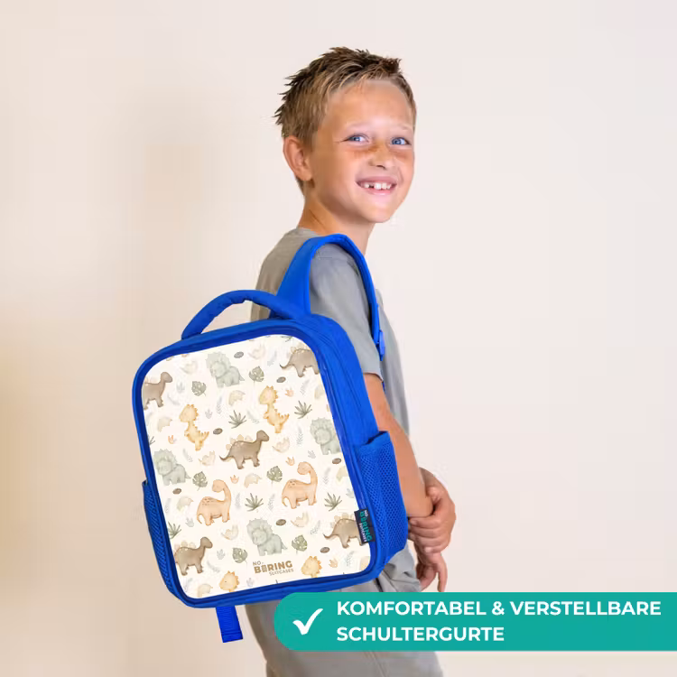Dino patroon in pastelkleuren Kinderrugzak - Blauw middel -sfeer3_DE