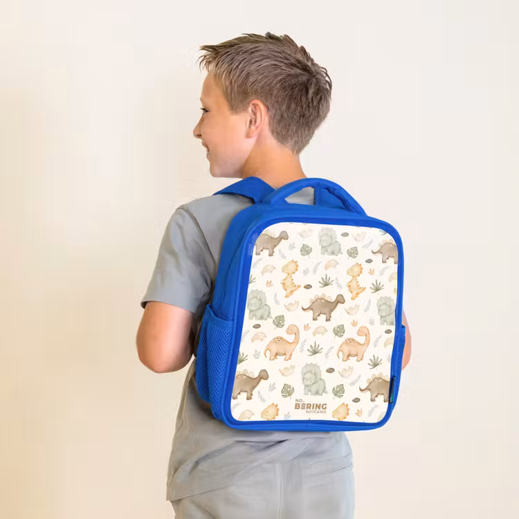 Dino patroon in pastelkleuren Kinderrugzak - Blauw middel -sfeer2