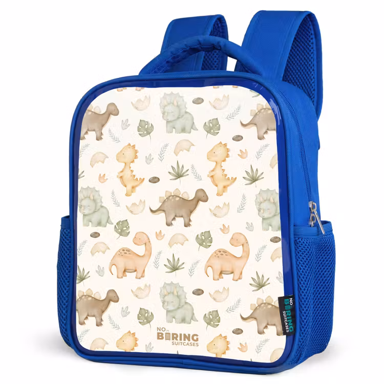 Dino patroon in pastelkleuren Kinderrugzak - Blauw middel -schuin