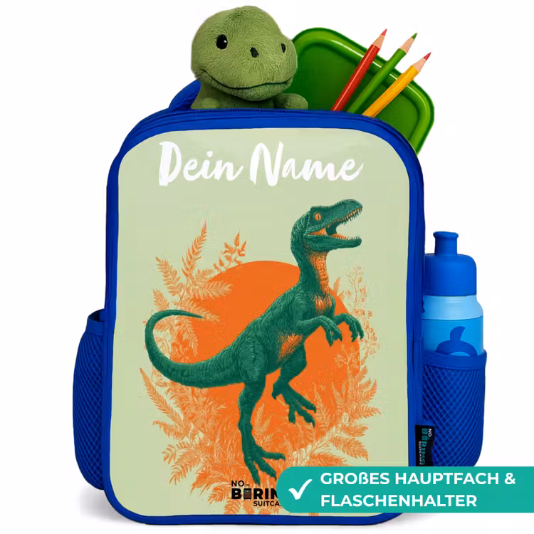 Dino - Natuur - Groen Kinderrugzak - Blauw middel -inhoud_DE