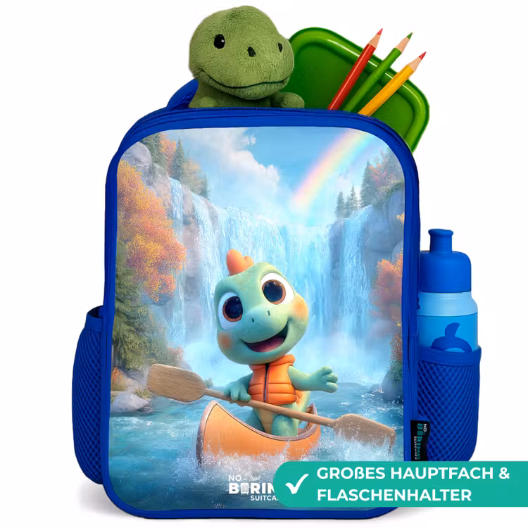 Dino - Natuur - Waterval Kinderrugzak - Blauw middel -inhoud_DE