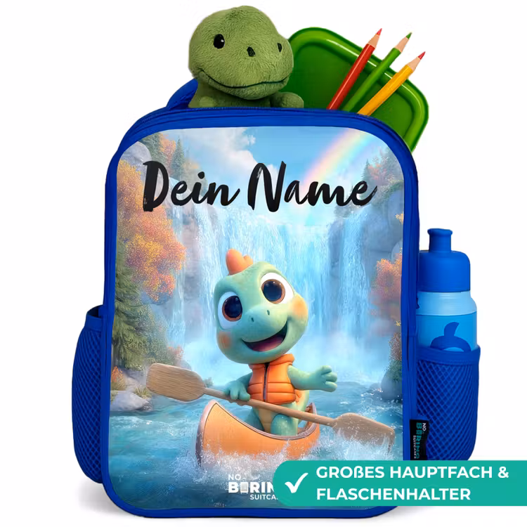 Dino - Natuur - Waterval Kinderrugzak - Blauw middel -inhoud_DE