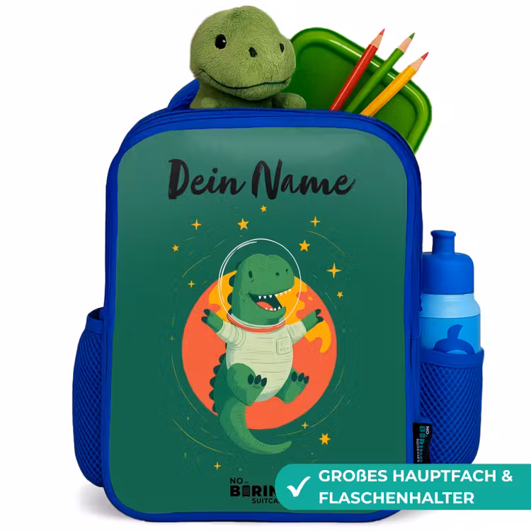 Dino - Planeet - Sterren - Groen Kinderrugzak - Blauw middel -inhoud_DE