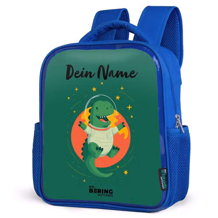 Dino - Planeet - Sterren - Groen Kinderrugzak - Blauw middel -schuin
