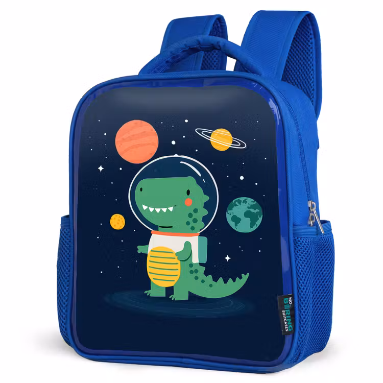 Dino - Ruimtepak - Planeten Kinderrugzak - Blauw middel -schuin