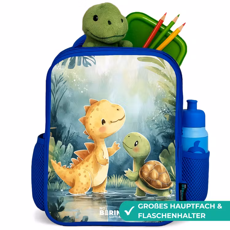Dino - Schildpad - Jungle Kinderrugzak - Blauw middel -inhoud_DE