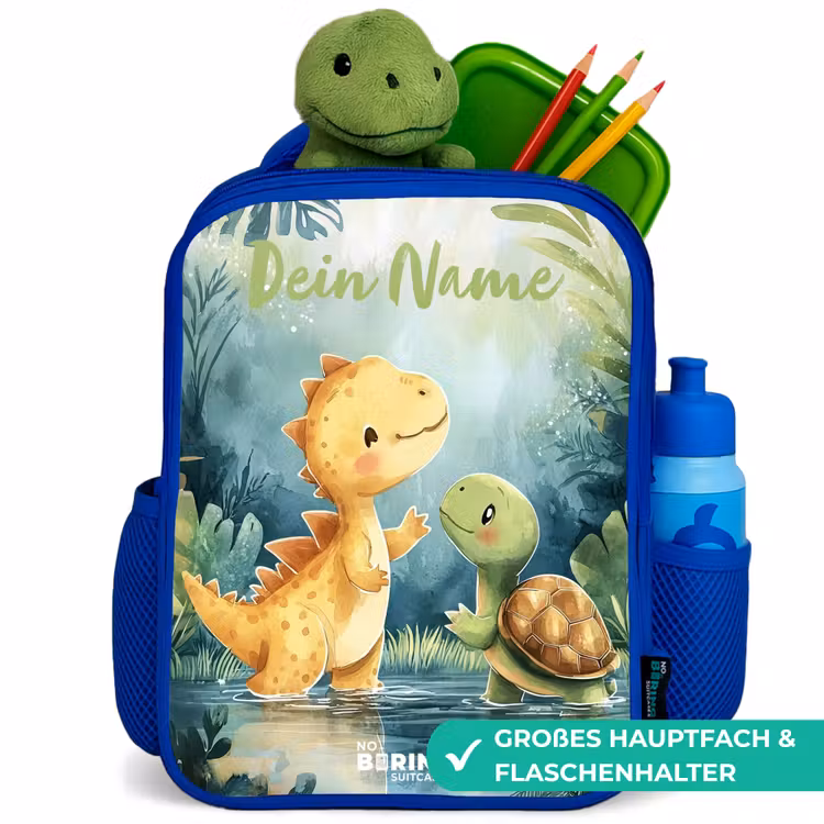 Dino - Schildpad - Jungle Kinderrugzak - Blauw middel -inhoud_DE