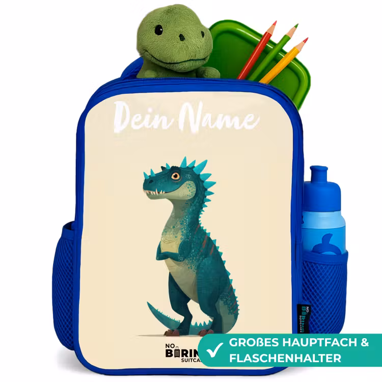 Dino - Dier - Blauw - Groen Kinderrugzak - Blauw middel -inhoud_DE