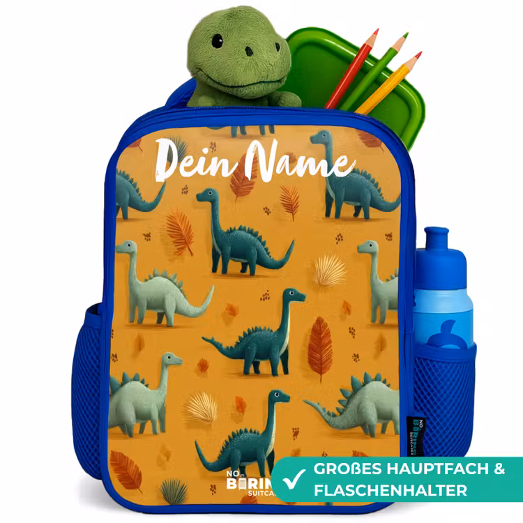 Dino - Dieren - Patroon Kinderrugzak - Blauw middel -inhoud_DE