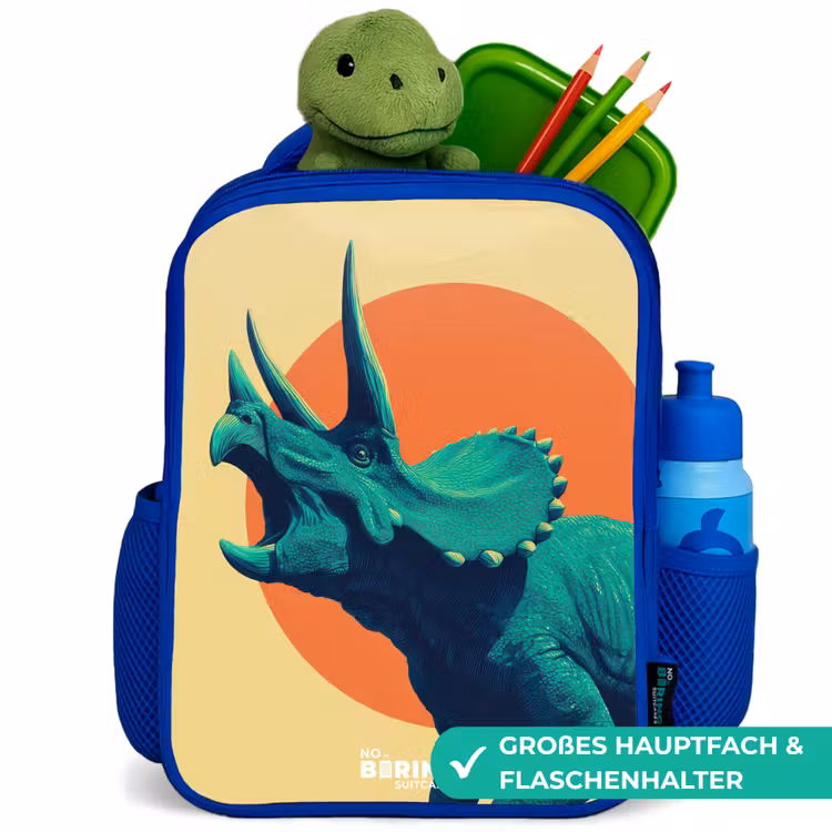 Dino - Triceratops - Dier Kinderrugzak - Blauw middel -inhoud_DE