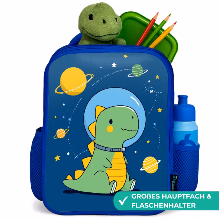 Dino - Ruimte - Planeten Kinderrugzak - Blauw middel -inhoud_DE