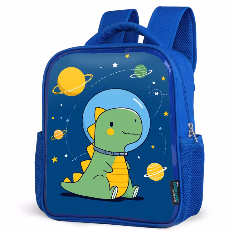 Dino - Ruimte - Planeten Kinderrugzak - Blauw middel -schuin