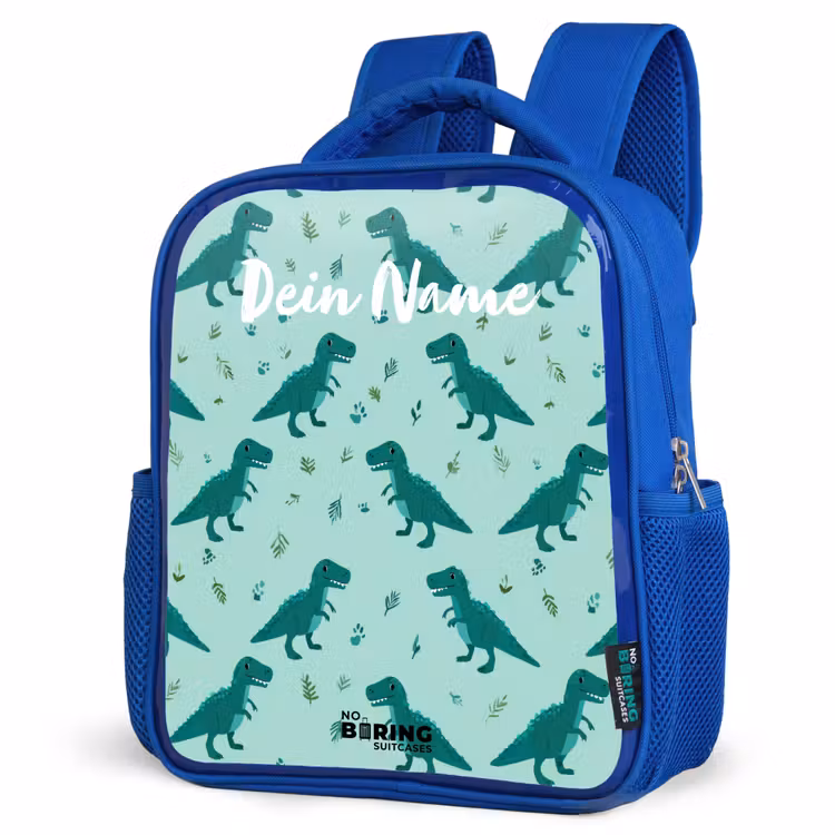 Dinos - Patroon - Groen Kinderrugzak - Blauw middel -schuin