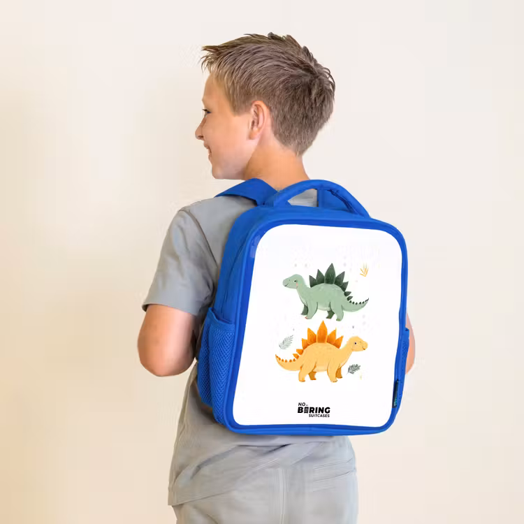 Dinos - Dieren - Groen - Oranje Kinderrugzak - Blauw middel -sfeer2